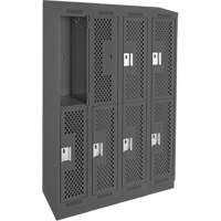 Casiers Clean Line, 2 niveaux, Bloc de 4, 48" x 15" x 82", Acier, Charbon, Rivet (assembl&eacute;), Perfor&eacute; Helyx Safety & Industrial Supplies