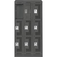 Casiers Clean Line, 3 niveaux, Bloc de 3, 36" x 12" x 82", Acier, Charbon, Rivet (assembl&eacute;), Perfor&eacute; Helyx Safety & Industrial Supplies