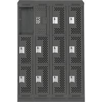 Casiers Clean Line, 3 niveaux, Bloc de 4, 48" x 12" x 82", Acier, Charbon, Rivet (assembl&eacute;), Perfor&eacute; Helyx Safety & Industrial Supplies