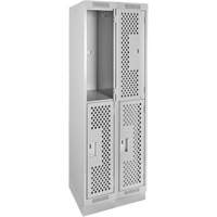 Casiers Clean Line, 2 niveaux, Bloc de 2, 24" x 18" x 76", Acier, Gris, Rivet (assembl&eacute;), Perfor&eacute; Helyx Safety & Industrial Supplies