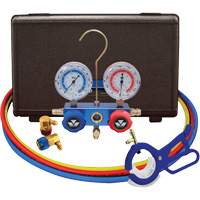 Jeu de manom&egrave;tres collecteurs &agrave; deux voies R134A pour automobile avec coupleurs et robinet perce-canette lat&eacute;rale 3-en-1 Helyx Safety & Industrial Supplies