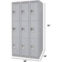 Casiers, 3 niveaux, Bloc de 3, 36" x 18" x 72", Acier, Gris, D&eacute;mont&eacute; Helyx Safety & Industrial Supplies