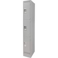 Lockers, 3 -tier, 12" x 18" x 76", Steel, Grey, Knocked Down Helyx Safety & Industrial Supplies