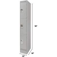Lockers, 3 -tier, 12" x 18" x 76", Steel, Grey, Knocked Down Helyx Safety & Industrial Supplies