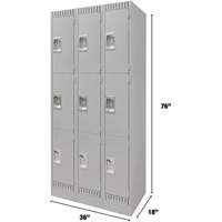 Casiers, 3 niveaux, Bloc de 3, 36" x 18" x 76", Acier, Gris, D&eacute;mont&eacute; Helyx Safety & Industrial Supplies