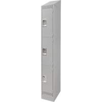Lockers, 3 -tier, 12" x 18" x 86", Steel, Grey, Knocked Down Helyx Safety & Industrial Supplies