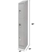 Lockers, 3 -tier, 12" x 18" x 86", Steel, Grey, Knocked Down Helyx Safety & Industrial Supplies