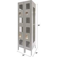 Casiers ventil&eacute;s, 2 niveaux, Bloc de 2, 24" x 18" x 78", Acier, Gris, D&eacute;mont&eacute;, Perfor&eacute; Helyx Safety & Industrial Supplies