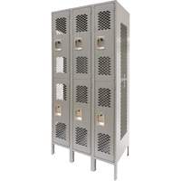 Casiers ventil&eacute;s, 2 niveaux, Bloc de 3, 36" x 18" x 78", Acier, Gris, D&eacute;mont&eacute;, Perfor&eacute; Helyx Safety & Industrial Supplies