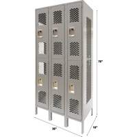 Casiers ventil&eacute;s, 2 niveaux, Bloc de 3, 36" x 18" x 78", Acier, Gris, D&eacute;mont&eacute;, Perfor&eacute; Helyx Safety & Industrial Supplies