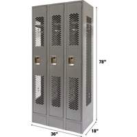 Casiers ventil&eacute;s, Bloc de 3, 36" x 18" x 78", Acier, Gris, D&eacute;mont&eacute;, Perfor&eacute; Helyx Safety & Industrial Supplies