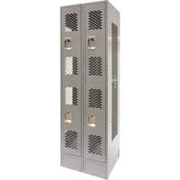 Casiers ventil&eacute;s, 2 niveaux, Bloc de 2, 24" x 18" x 78", Acier, Gris, D&eacute;mont&eacute;, Perfor&eacute; Helyx Safety & Industrial Supplies