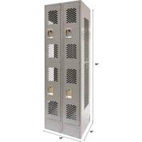 Casiers ventil&eacute;s, 2 niveaux, Bloc de 2, 24" x 18" x 78", Acier, Gris, D&eacute;mont&eacute;, Perfor&eacute; Helyx Safety & Industrial Supplies