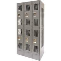 Casiers ventil&eacute;s, 2 niveaux, Bloc de 3, 36" x 18" x 78", Acier, Gris, D&eacute;mont&eacute;, Perfor&eacute; Helyx Safety & Industrial Supplies