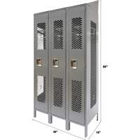 Casiers ventil&eacute;s, Bloc de 3, 36" x 18" x 88", Acier, Gris, D&eacute;mont&eacute;, Perfor&eacute; Helyx Safety & Industrial Supplies