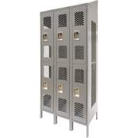 Casiers ventil&eacute;s, 2 niveaux, Bloc de 3, 36" x 18" x 88", Acier, Gris, D&eacute;mont&eacute;, Perfor&eacute; Helyx Safety & Industrial Supplies