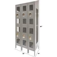 Casiers ventil&eacute;s, 2 niveaux, Bloc de 3, 36" x 18" x 88", Acier, Gris, D&eacute;mont&eacute;, Perfor&eacute; Helyx Safety & Industrial Supplies