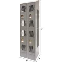 Casiers ventil&eacute;s, 2 niveaux, Bloc de 2, 24" x 18" x 88", Acier, Gris, D&eacute;mont&eacute;, Perfor&eacute; Helyx Safety & Industrial Supplies