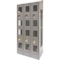 Casiers ventil&eacute;s, 2 niveaux, Bloc de 3, 36" x 18" x 88", Acier, Gris, D&eacute;mont&eacute;, Perfor&eacute; Helyx Safety & Industrial Supplies