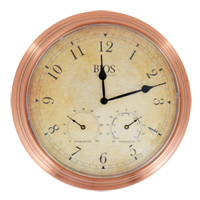 Horloge ext&eacute;rieure 3 en 1, Analogique, &agrave; piles, 14" dia., Brun Helyx Safety & Industrial Supplies
