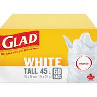 Tall 45L Unscented Garbage Bags, Regular, 24" W x 28" L, White Helyx Safety & Industrial Supplies