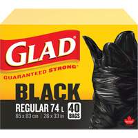 74L Garbage Bags, Regular, 26" W x 33" L, Black Helyx Safety & Industrial Supplies