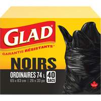 74L Garbage Bags, Regular, 26" W x 33" L, Black Helyx Safety & Industrial Supplies
