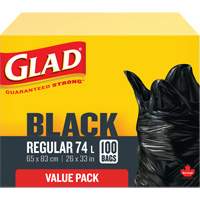 74L Garbage Bags, Regular, 26" W x 33" L, Black Helyx Safety & Industrial Supplies