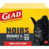 74L Garbage Bags, Regular, 26" W x 33" L, Black Helyx Safety & Industrial Supplies