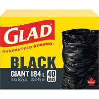 184L Garbage Bags, Regular, 35" W x 48" L, Black Helyx Safety & Industrial Supplies