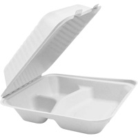 Contenants &agrave; charni&egrave;re pour nourriture compostable avec compartiments, Bagasse, Carr&eacute;e Helyx Safety & Industrial Supplies
