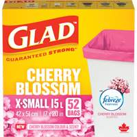 Glad&reg; Cherry Blossom Coloured & Scented Bags, Strong, 17" W x 20" L, Pink, 15 L (3.96 Gal.) Capacity Helyx Safety & Industrial Supplies
