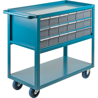 Chariot &agrave; tablette avec tiroir, 1200 lb Capacit&eacute;, Acier, 18" x la, 35" x ha, 36" p, Roues en Caoutchouc, Enti&egrave;rement soud&eacute;, 18 tirroirs Helyx Safety & Industrial Supplies