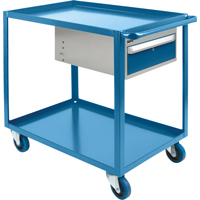 Chariots &agrave; tablettes avec tiroir, 1200 lb Capacit&eacute;, Acier, 24" x la, 36" x ha, 39" p, Roues en Caoutchouc, Enti&egrave;rement soud&eacute;, 1 tirroirs Helyx Safety & Industrial Supplies