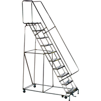 Lockstep Rolling Ladders, 12 Steps, 24" Step Width, 120" Platform Height, Stainless Steel Helyx Safety & Industrial Supplies
