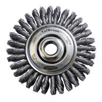 Brosse &agrave; fils nou&eacute;s TufBrush, Dia. 4", Fils 0,02", Arbre 5/8"-11, Acier Helyx Safety & Industrial Supplies