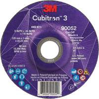 Meule &agrave; tronçonner Cubitron 3, 5" x 0,04", Arbre de 7/8", Type 27, C&eacute;ramique, 60 Tr/min Helyx Safety & Industrial Supplies