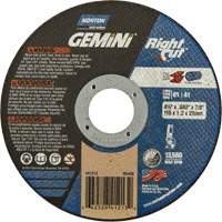 Meule &agrave; tronçonner pour coupe &agrave; angle droit RightCut Gemini, 4-1/2" x 0,045", Arbre de 7/8", Type 01/41, Oxyde d'aluminium, 13580 Tr/min Helyx Safety & Industrial Supplies