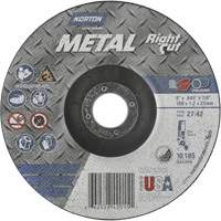 Meule &agrave; tronçonner m&eacute;tallique pour coupe &agrave; angle droit RightCut, 6" x 0,045", Arbre de 7/8", Type 27/42, Oxyde d'aluminium, 10190 Tr/min Helyx Safety & Industrial Supplies