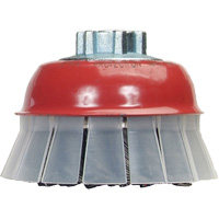 Brosse-boisseau &agrave; fils nou&eacute;s avec protecteur, 4" dia. x 5/8"-11 arbre Helyx Safety & Industrial Supplies