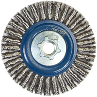 Brosse &agrave; fils nou&eacute;s pour cordons de soudure pour meuleuse angulaire, Dia. 4", Fils 0,02", Arbre 5/8"-11, Acier inoxydable Helyx Safety & Industrial Supplies
