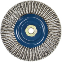 Brosse &agrave; fils nou&eacute;s pour cordons de soudure pour meuleuse angulaire, Dia. 6", Fils 0,02", Arbre 5/8"-11, Acier inoxydable Helyx Safety & Industrial Supplies