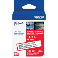 Ruban lamin&eacute; tr&egrave;s-r&eacute;sistant pour &eacute;tiqueteuses P-Touch, 6 mm x 8 m, Noir sur blanc Helyx Safety & Industrial Supplies