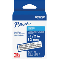 Ruban lamin&eacute; pour P-Touch, 12 mm x 8 m, Blanc sur transparent Helyx Safety & Industrial Supplies