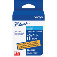 Ruban lamin&eacute; TZe-B41 pour &eacute;tiqueteuses P-Touch compatibles avec les rubans TZe, Noir sur orange fluorescent, Largeur de 0,7" Helyx Safety & Industrial Supplies