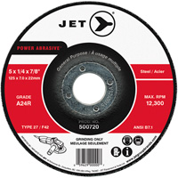 Meule POWER ABRASIVE, 5" x 1/4", Arbre 7/8", Type 27 Helyx Safety & Industrial Supplies