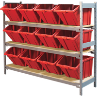 Wide Span Shelving with Jumbo Plastic Bins, Steel, Boltless, 800 lbs. Capacity, 66" W x 60" H x 18" D Helyx Safety & Industrial Supplies