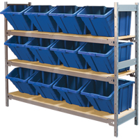 Wide Span Shelving with Jumbo Plastic Bins, Steel, Boltless, 800 lbs. Capacity, 66" W x 60" H x 18" D Helyx Safety & Industrial Supplies