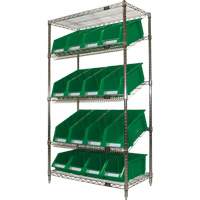 &eacute;tag&egrave;re en treillis m&eacute;tallique &agrave; tablettes inclin&eacute;es avec bacs, Tiers 5, 36" la x 63" h x 18" p Helyx Safety & Industrial Supplies