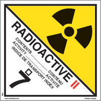 TDG Shipping Labels, Class 7, Radioactive II, Paper Helyx Safety & Industrial Supplies